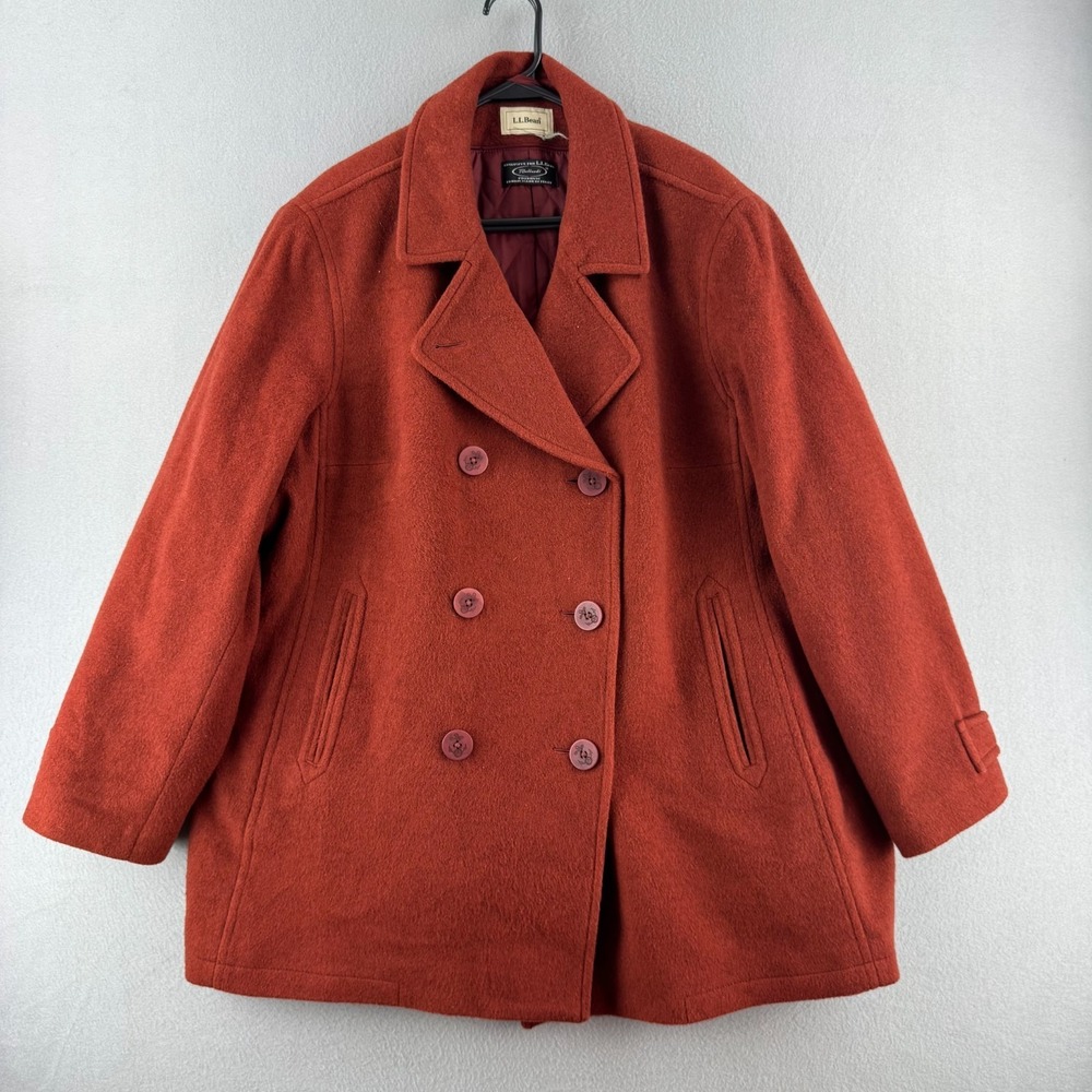 LL Bean Bellandi Wool Pea‎ Coat Womens 3X Burnt Rust Red Thinsulate Quilted